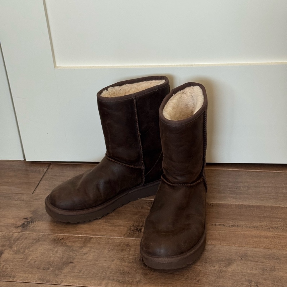 UGG Chocolate Shearling Boots - brown leather